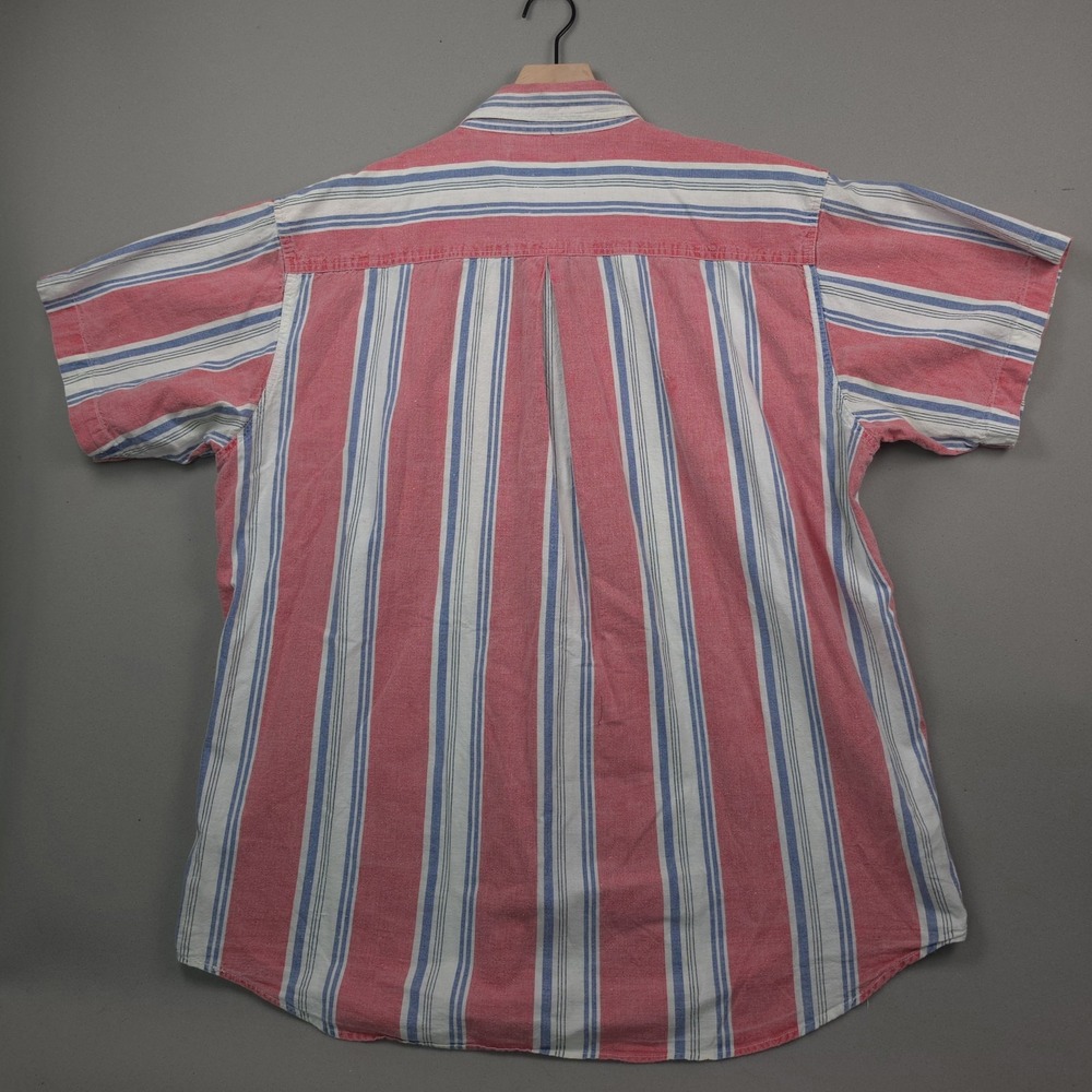 Vintage 90s Blazer Striped Short Sleeve Button Up Shirt Men 1X XL Pink Blue Rave - Picture 2 of 11